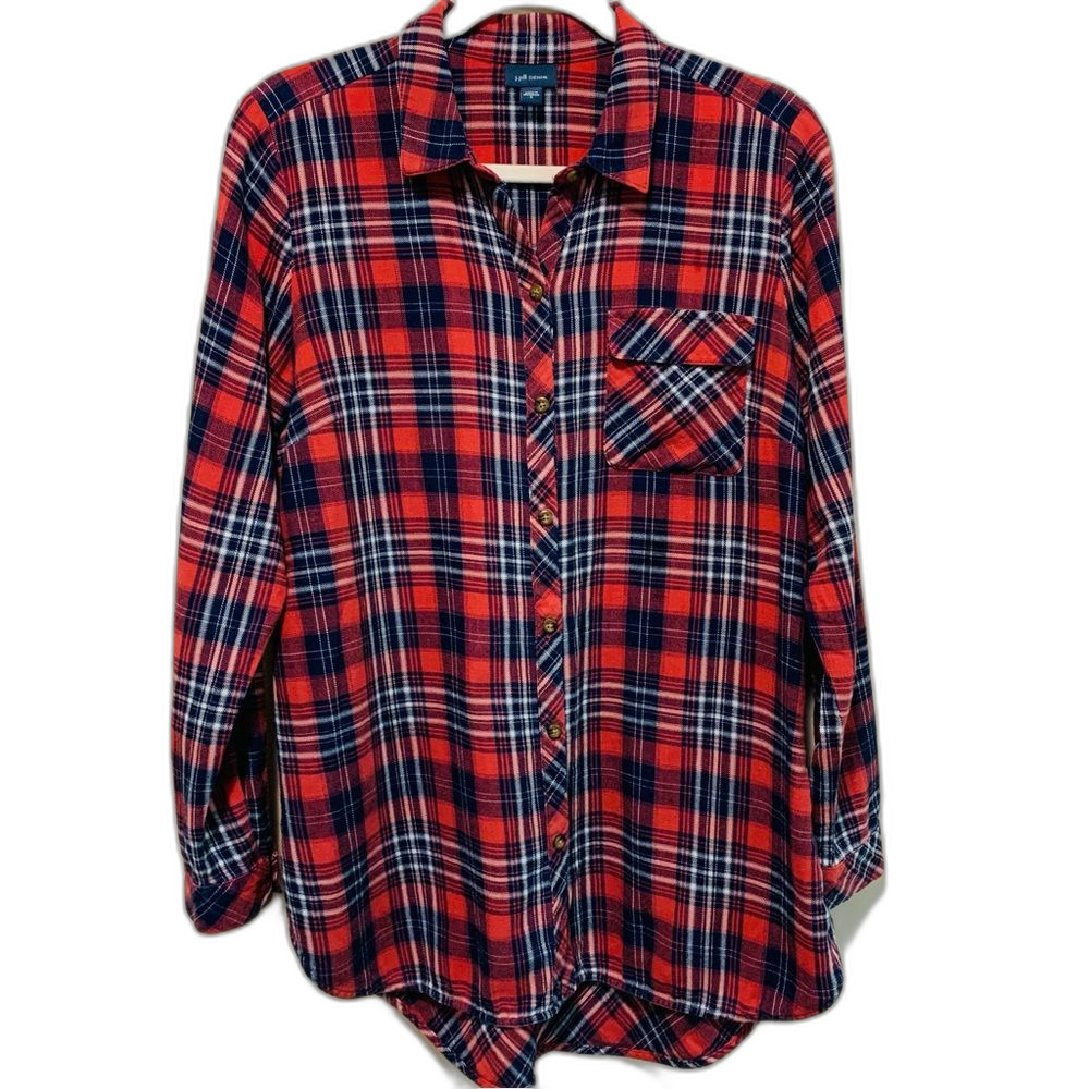 J. Jill Mauve Pink and Blue Plaid cotton tunic length shirt size small